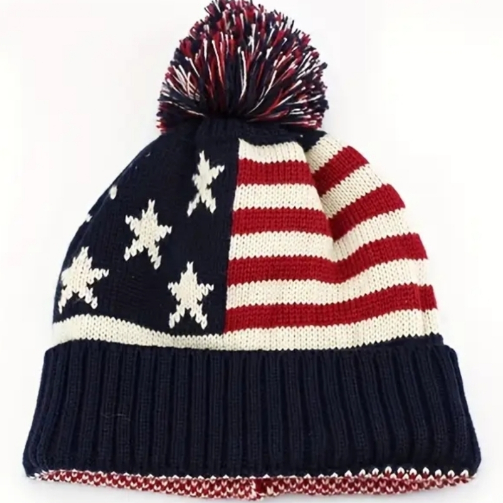 American Flag Beanie, Stretchy & Thick Warm Winter Hat, Unisex